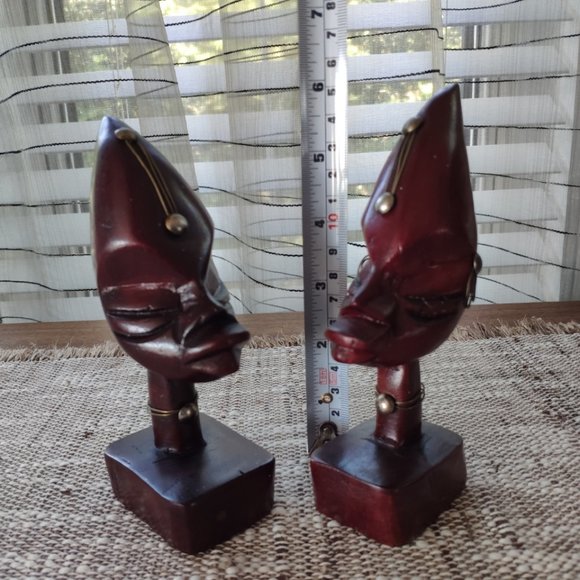 African Hand Carved Wood Bust Statues Male/Female - Picture 8 of 10